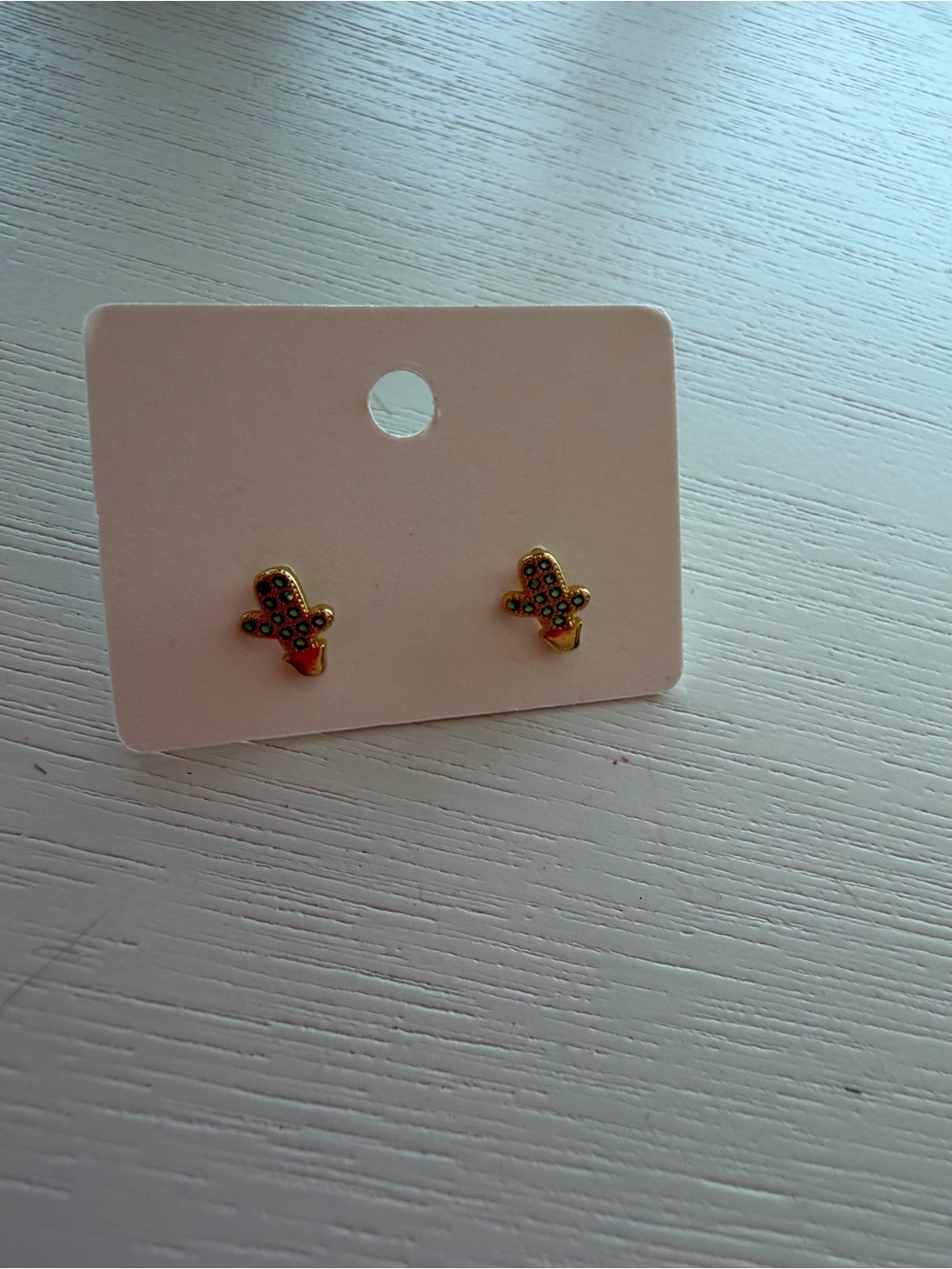 Gold Cactus Stud Earrings with Green Accents